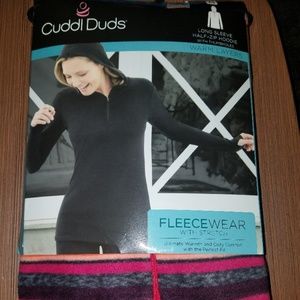 Cuddl Duds Fleecewear Half Zip Hoodie *Red Stripe*